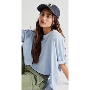 Free People We The Free CC Tee Oversized Crop Top Size M in Faded Baby Blue